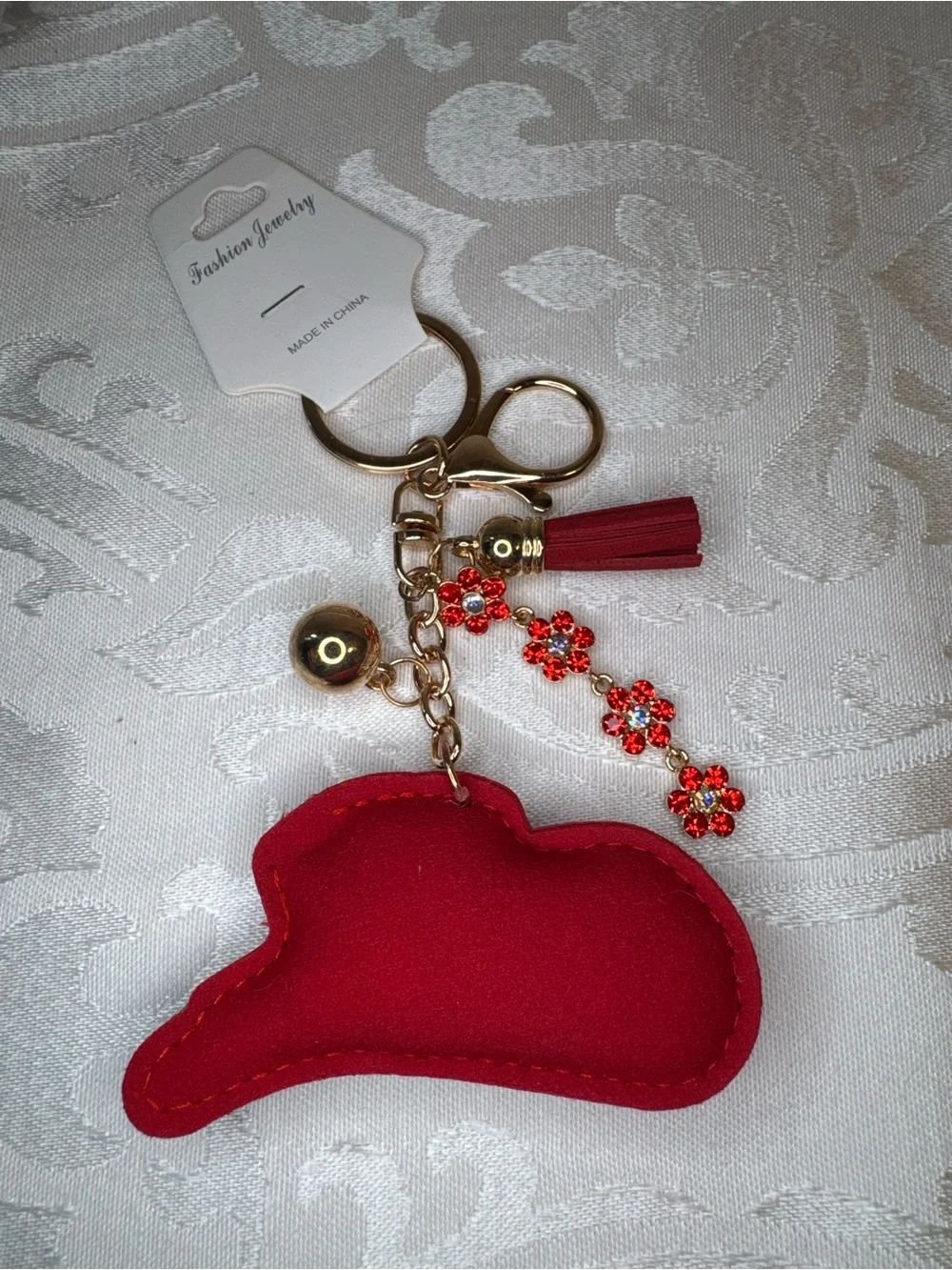 New Fashion Jewelry Red Crystal Cowboy Hat Keychain